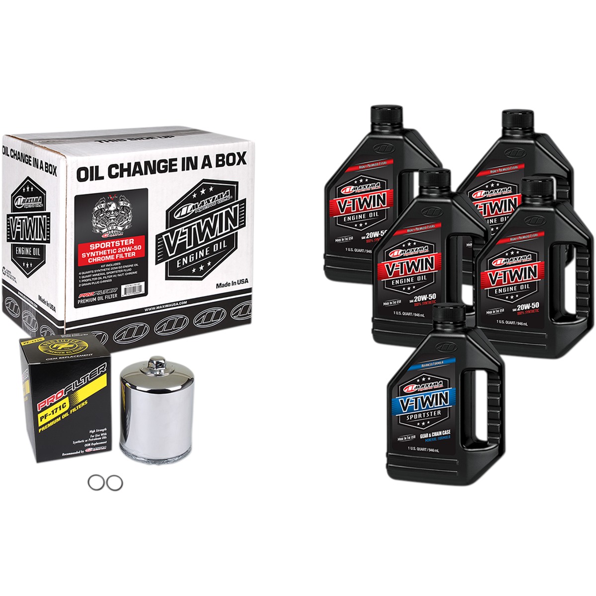 Maxima Racing Oil Sportster Synthetic 20W-50 Oil Change Kit