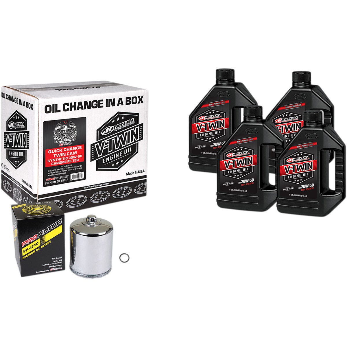 Maxima Racing Oil Quick Change Twin Cam Synthetic 20W-50 Oil Change Kit
