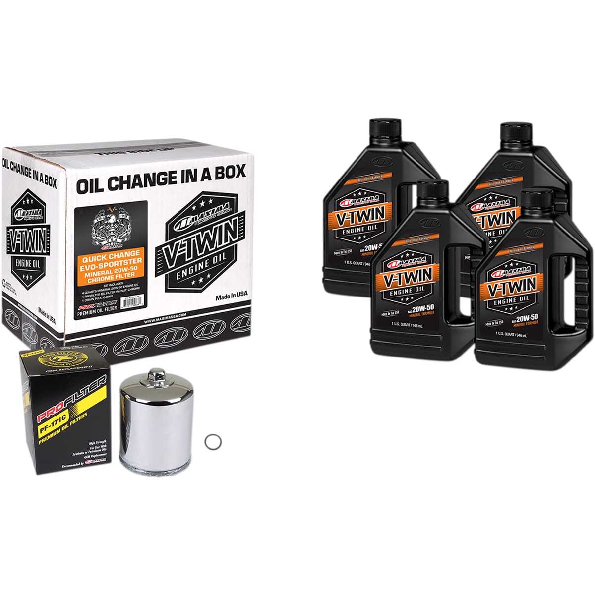 Maxima Racing Oil Quick Change Evo/Sportster Mineral 20W-50 Oil Change Kit