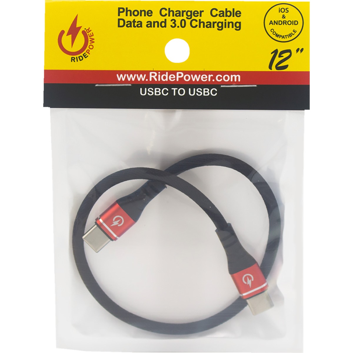 Ridepower 12 Male USB-C to Male USB-C Heavy-Duty Phone Charging Cable