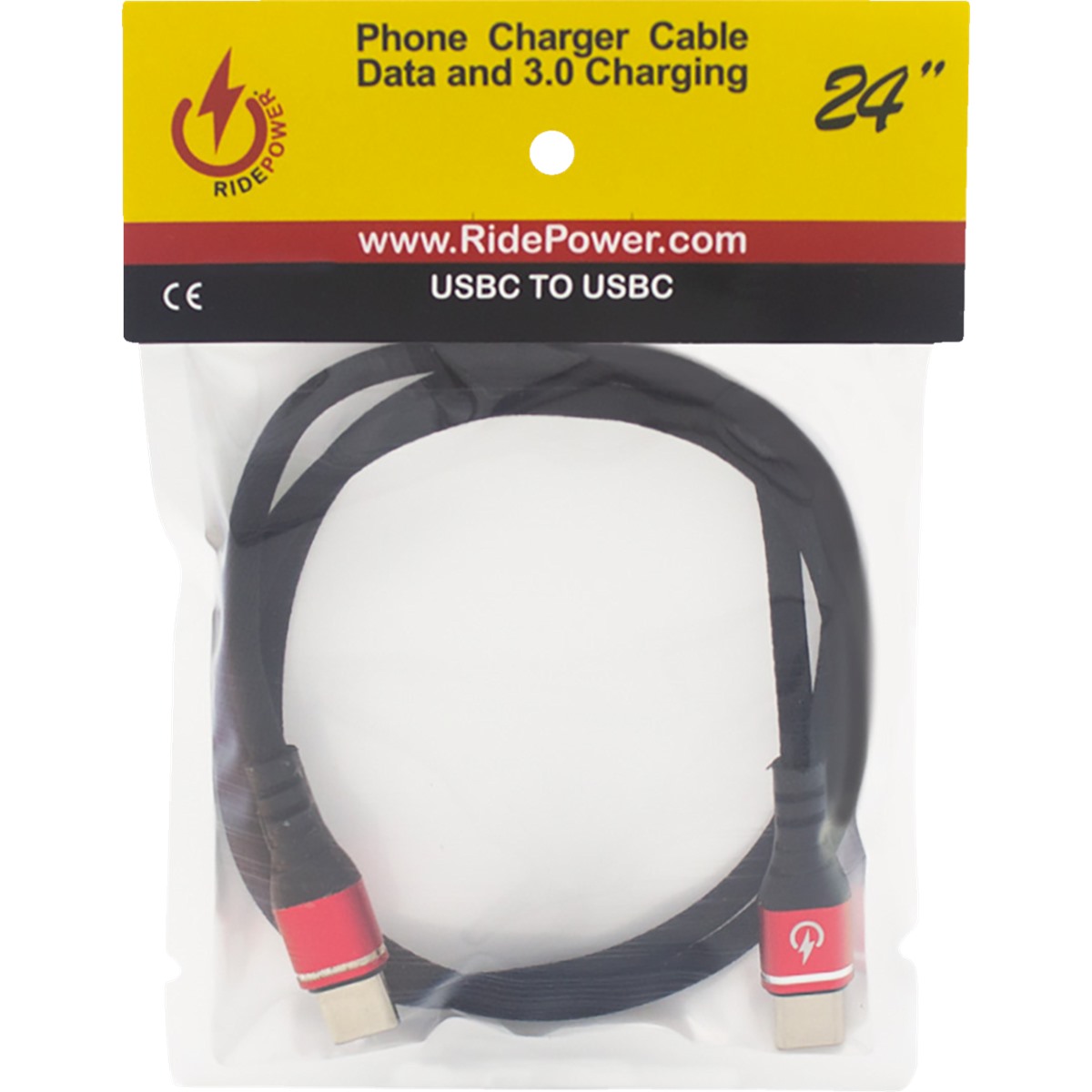 Ridepower 24 Male USB-C to Male USB-C Data and 3.0 Fast Charging Phone Charger Cable