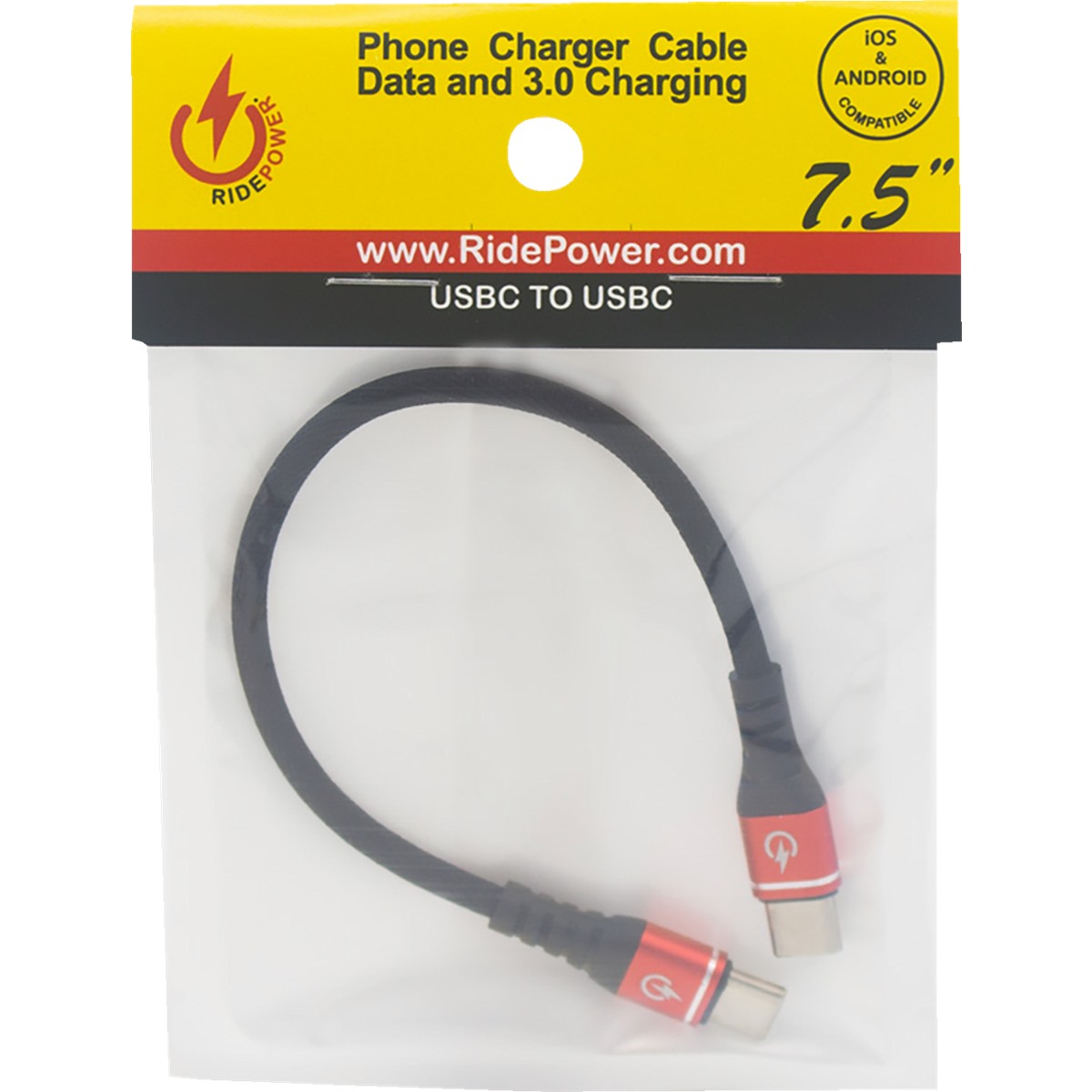 Ridepower 7-1/2 Male USB-C to Male USB-C Heavy-Duty Rated Phone Charging Cable